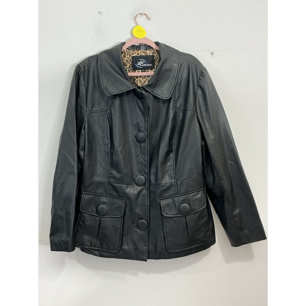 Womans ZLC Collections 1x Black Faux Leather Button Up Lined Jacket